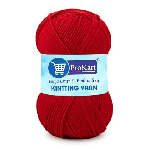 ProKart Premium Woolen 4 ply Hand Knitting Wool Yarn | Fine Weight Knitted and Crocheted Soft Yarn for Sweater, Scarf, Hat, Baby Clothes, Baby Sports, Purse, Gift Bags & DIY Craft Accessories Projects (1 Ball/100 Gram Each) (Red, 100gms x 1 Pack) - Image 1