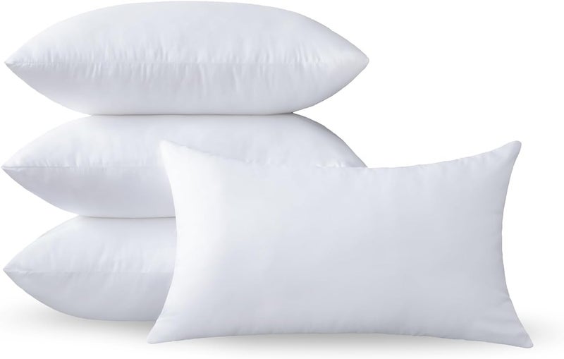 12" x 20" (30 x 50 cm) Cushion Insert Set of 4 - Premium Soft and Fluffy Small Lumbar Pillow Sofa Decorative White Rectangle Bedding Throw Cushions Inserts Stuffing for Living Room Couch Bed - Image 1