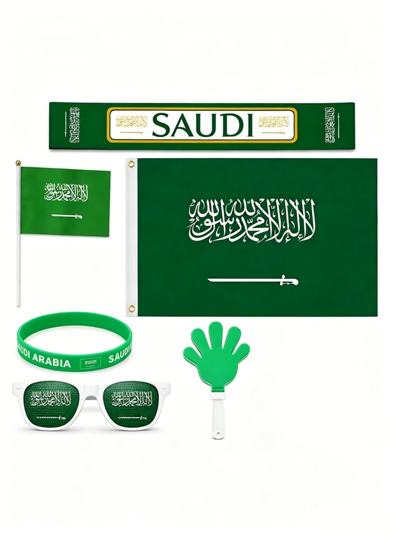2026 World Cup Football Fan Decoration Set - Saudi Arabia National Football Team World Cup Fan Supplies, Wristband, Scarf, Glasses, Hand Flag, Hand Clapper Set, Fan Decoration Kit For Match Day Cheering Support Props Decorations, For Both Men and Women - Image 1