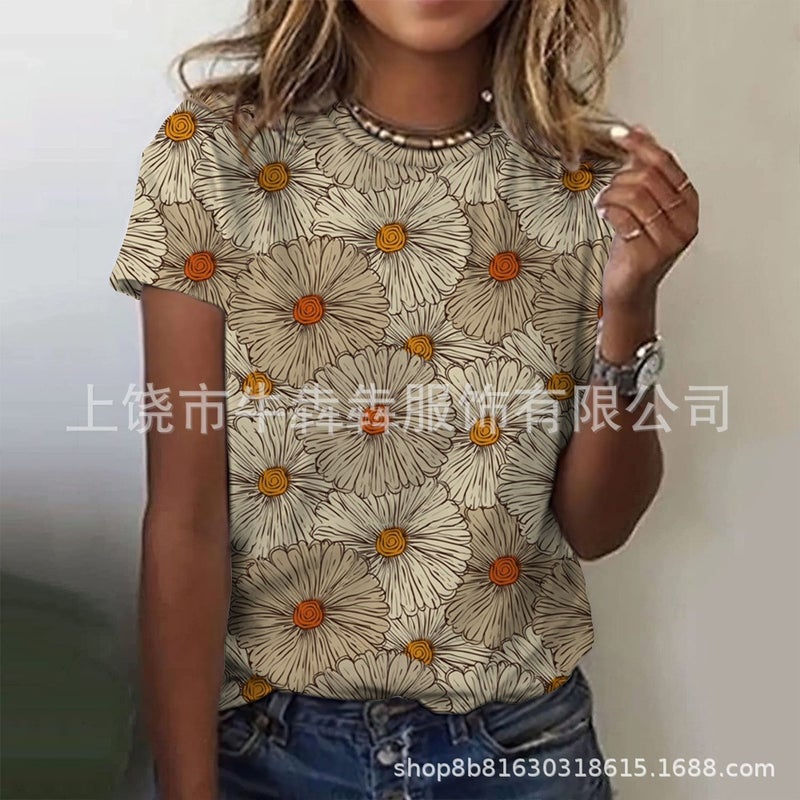 Summer 3Dt Shirt Short Sleeve Leisure Floral Wind Printing Ladies Short Sleeve T-Shirt - Image 1