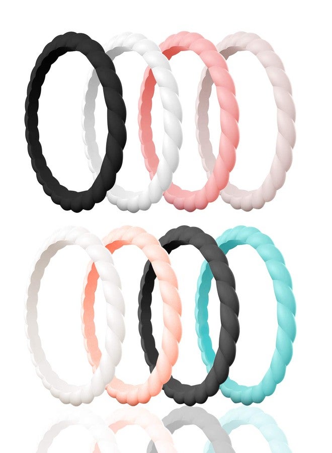 Egnaro Silicone Wedding Ring for Women,Seamless Thin and Stackble Braided Rubber Wedding Bands Rubber Rings for Women… - Image 1