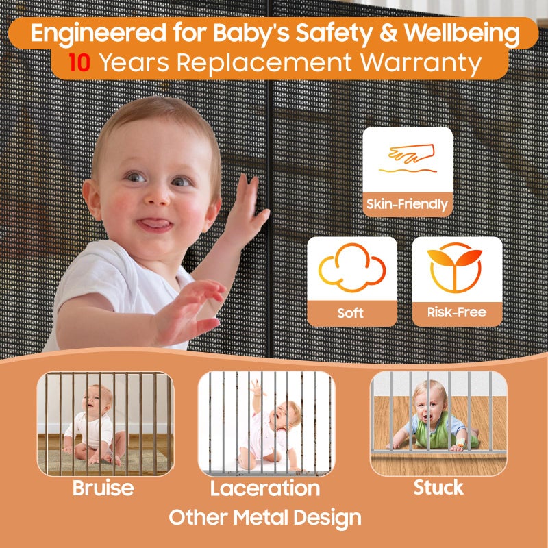 Pravoluxmax 160" Retractable Baby Gates, 42" Extra Tall Upgraded Baby Gate with Reinforced Strip Design, Prevent from Crawling Underneath, Extra Wide Dog Gate Baby Gates for Stairs Doorways Indoor Outdoor - Image 4