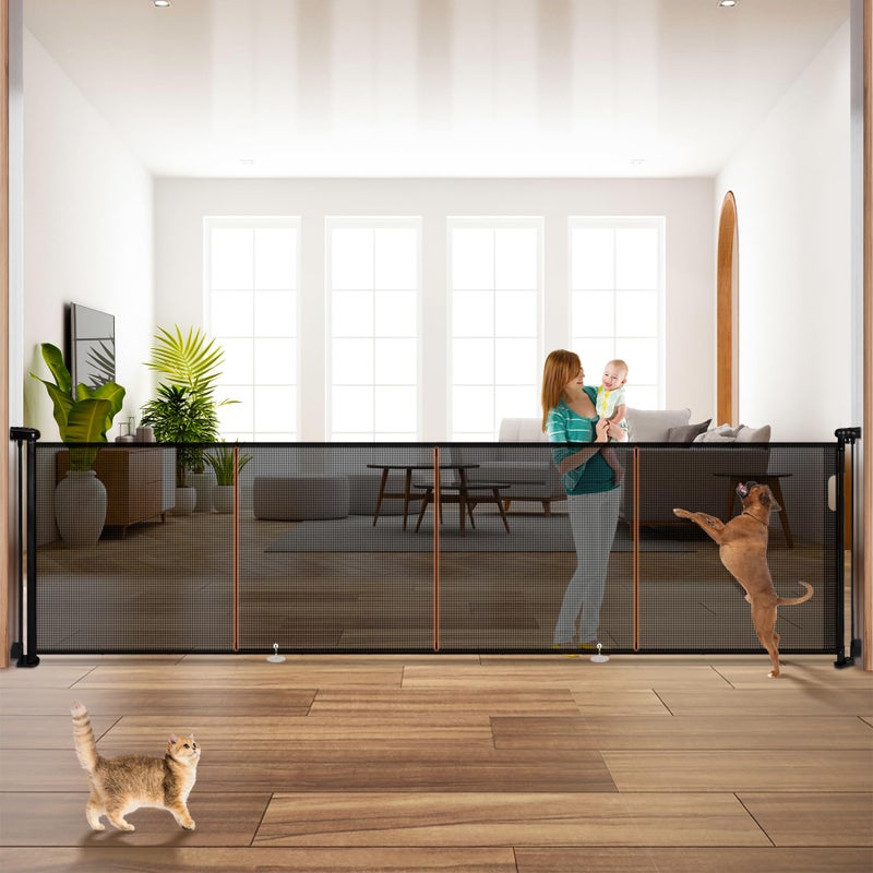 Pravoluxmax 160" Retractable Baby Gates, 42" Extra Tall Upgraded Baby Gate with Reinforced Strip Design, Prevent from Crawling Underneath, Extra Wide Dog Gate Baby Gates for Stairs Doorways Indoor Outdoor - Image 1