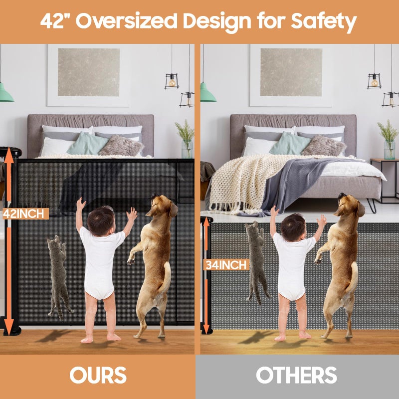 Pravoluxmax 160" Retractable Baby Gates, 42" Extra Tall Upgraded Baby Gate with Reinforced Strip Design, Prevent from Crawling Underneath, Extra Wide Dog Gate Baby Gates for Stairs Doorways Indoor Outdoor - Image 2