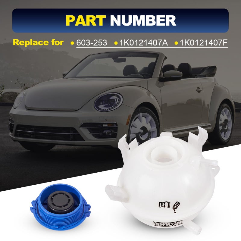 YEHERIT 603-253 Front Engine Coolant Radiator Reservoir Recovery Expansion Tank with Cap Compatible with 2006-2019 Audi A3 Q3 TT, 1993-2019 Volkswagen Beetle Eos Golf Passat Jetta Replace# 1K0121407A - Image 3
