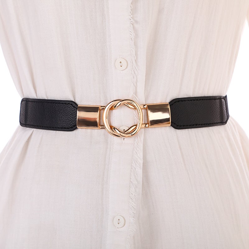 Special Sale Womens Elastic Belt Fashion Elastic Thin Waist Seal Korean-style All-match Dress Decorative Thin Belt Buckle black 3cm wide
