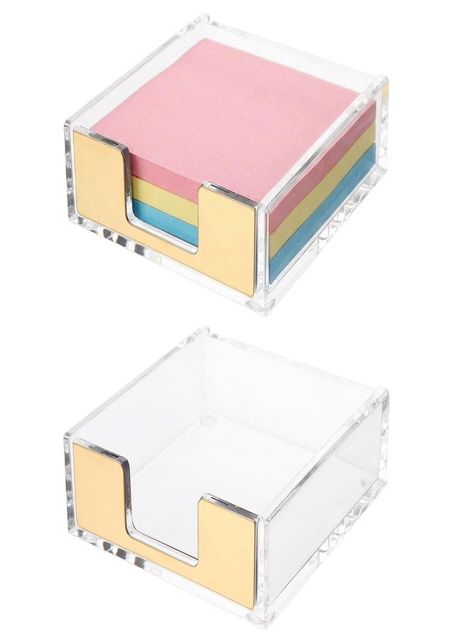 SXoonKing 2Pcs Acrylic Sticky Note Holder, Gold Post Note Holder for Desk, Sticky Notes Dispenser Memo Pad Post Organizer, Clear Acrylic Desk Accessories Aesthetic Office Supplies for Desk Home Office School - Image 1