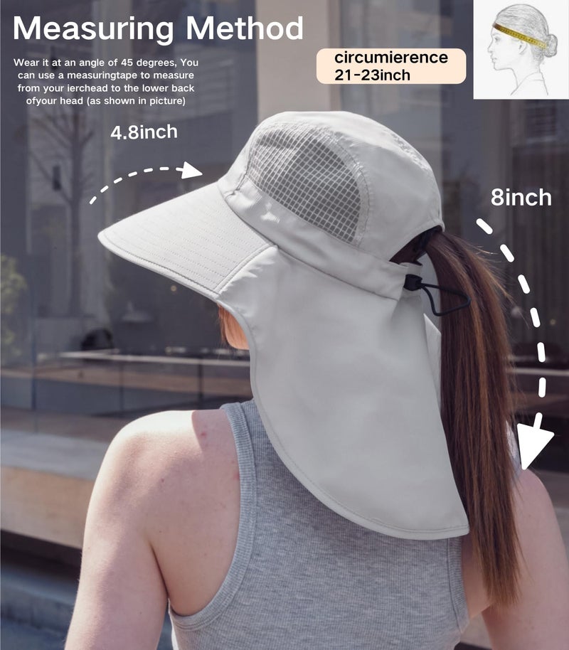 Moon Kitty Womens Sun Protection Hat Foldable Waterproof Fishing Hat Women Neck Flap Wide Brim Gardening Hat with Ponytail Hole for Women Light-Gray - Image 2