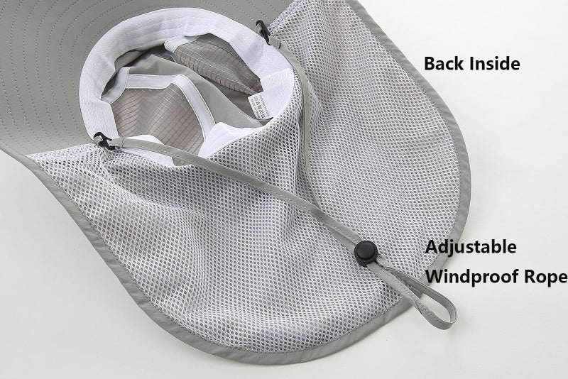 Moon Kitty Womens Sun Protection Hat Foldable Waterproof Fishing Hat Women Neck Flap Wide Brim Gardening Hat with Ponytail Hole for Women Light-Gray - Image 3