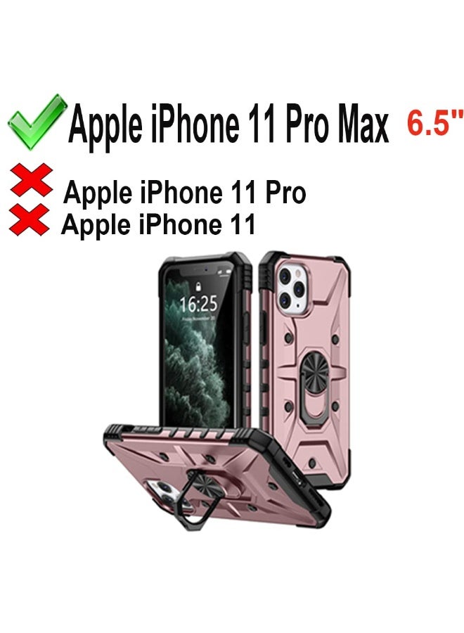 متوافق مع غلاف iPhone 11 Pro Max، مقاس 6.5 بوصة، مقاوم للصدمات، مزود بحلقة دوارة 360 درجة، وقاعدة رفع، غطاء هاتف خفيف الوزن لـ iPhone 11 Pro Max، اللون الوردي - Image 5