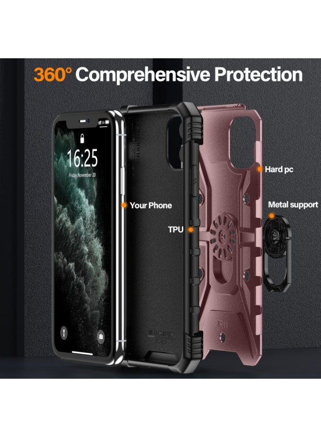 متوافق مع غلاف iPhone 11 Pro Max، مقاس 6.5 بوصة، مقاوم للصدمات، مزود بحلقة دوارة 360 درجة، وقاعدة رفع، غطاء هاتف خفيف الوزن لـ iPhone 11 Pro Max، اللون الوردي - Image 3