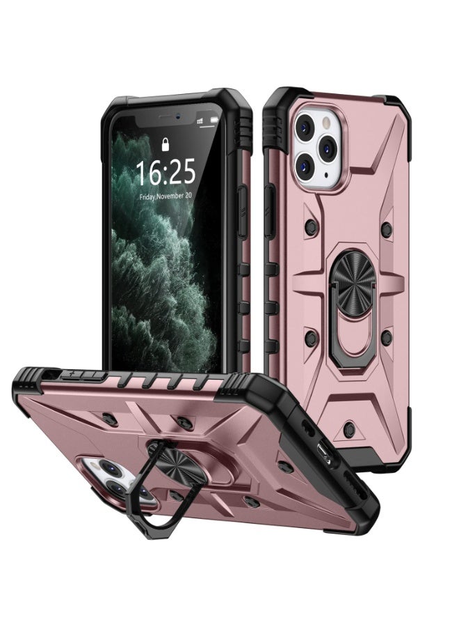 متوافق مع غلاف iPhone 11 Pro Max، مقاس 6.5 بوصة، مقاوم للصدمات، مزود بحلقة دوارة 360 درجة، وقاعدة رفع، غطاء هاتف خفيف الوزن لـ iPhone 11 Pro Max، اللون الوردي - Image 1