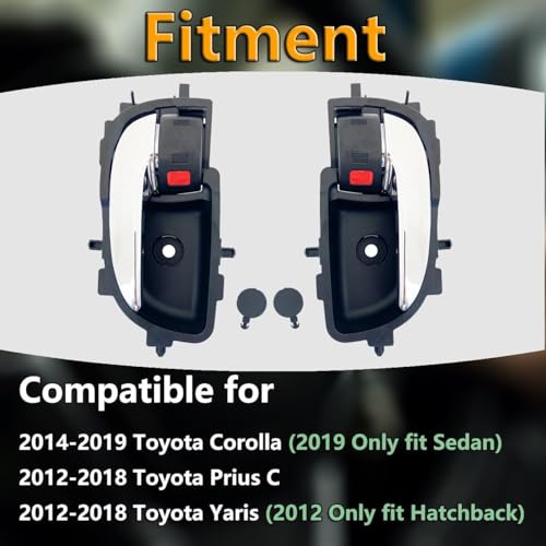 Cheriezing Inside Interior Door Handle Compatible with 2014-2019 Corolla, 2012-2018 Prius C, Yaris - Black House Chrome Lever Black Button Left & Right Side Set of 2 - Image 3