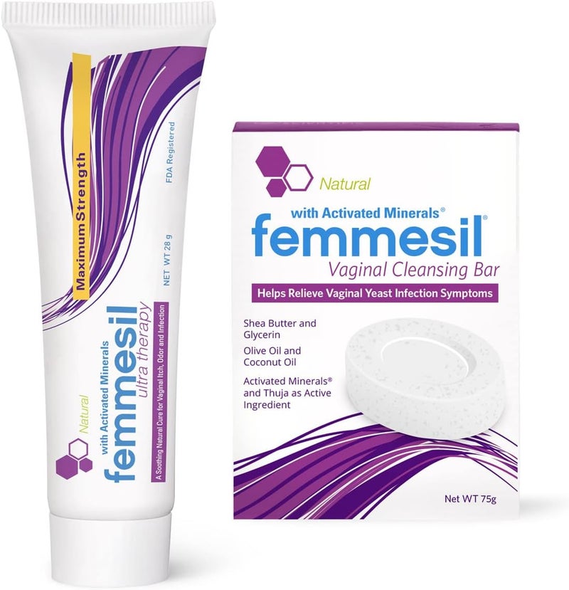 Terrasil Femmesil Cream, Vaginal Yeast Infection Treatment for Women + Vaginal Soap Bar 2-Product Kit, Natural Antifungal Cream to Relieve Feminine Itch & Irritation (1oz Tube & 75g Soap)