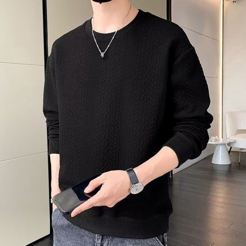 Loose Fit Autumn Winter Mens Hoodie Casual Long Sleeve round Neck Jacket Polyester Fiber Unisex Comfortable Streetwear T-Shirt Black 