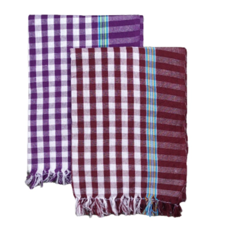 VUNNAVA Handloom 100% Pure Cotton Towels XXXL Size 36/72Inch(90/180cm) 3/6feet Heavy Quality (Multicolour Pack of 2) - Design 7 - Image 1