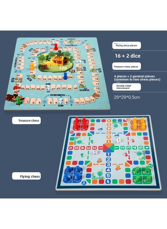 لعبة خشبية تعليمية للأطفال، متعددة الاستخدامات، تسعة في واحد، شطرنج، داما، شطرنج طائر، طاولة الزهر، شطرنج وحشي