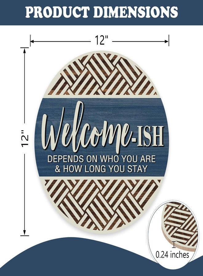 Bolisom Farmhouse Welcome-ish Blue Front Door Sign, Inspirational Minimalist Geometric Wood Hanger Outdoor Outside Porch Home Decor, Motivational Rustic Wooden Wreath Indoor Wall Hanging Decoration - Image 2