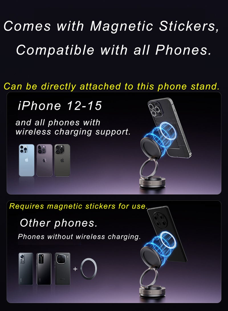 360° Rotatable Magnetic Phone Holder with 3-Axis Adjustable Height & Angle – Powerful Vacuum Suction for Windshield, Dashboard, Desk, Tile Wall, Bathroom Glass – Easy Installation, Durable & Multi-Scenario Use  - Image 5