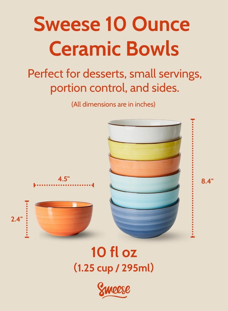 Sweese 10 Oz Ceramic Ice Cream Bowls, Set of 6 - Multicolor Dessert, Cereal, Soup Bowls, Dishwasher Microwave Safe - Image 2