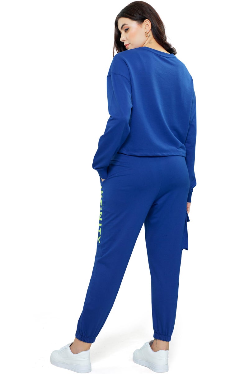ZEYO Women Cotton Blue Track suit Typography Printed Crop Top Co-ords set 5705 - Image 5
