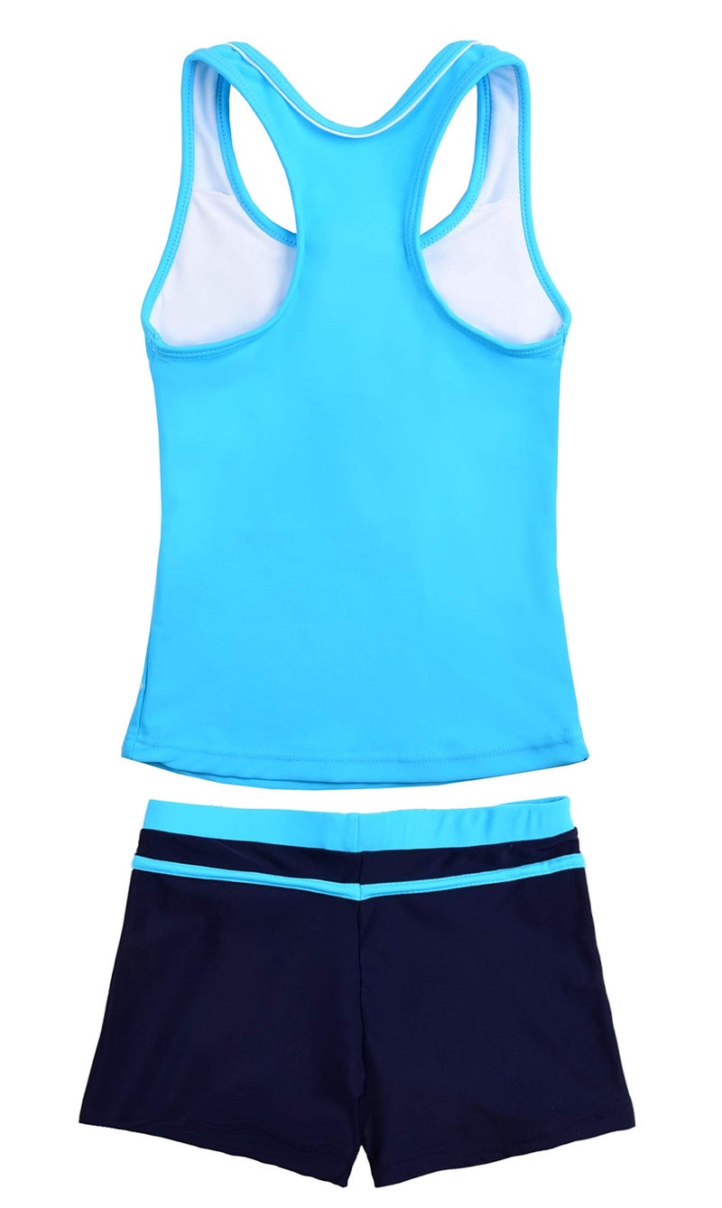 Uhnice Girls Swimsuit Two Piece Tankini Swimwear with Boyshort (12-13 Years(Tag Size 4XL), Blue) - Image 2