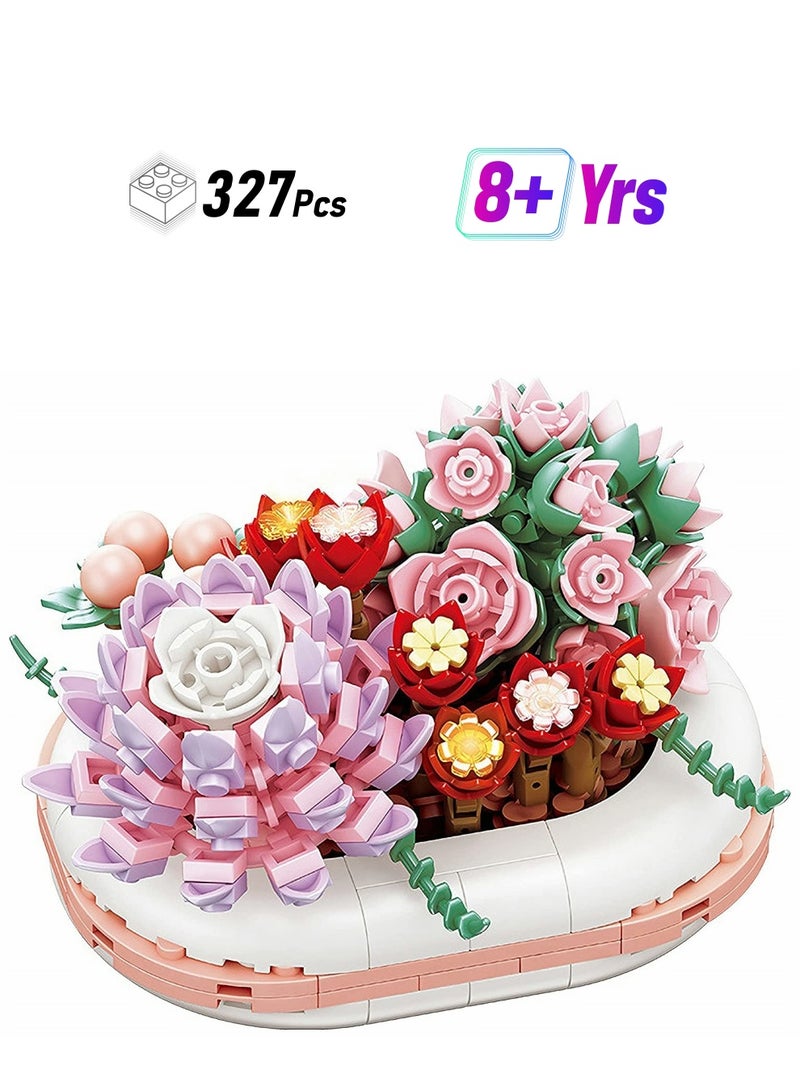 Excefore Succulents Building Set Cute Botanical Collection,Gifts for Girls Boys Kids 8+ and Adults, Bonsai Plant Garden-Classic Bricks Compatible with Lego (JK2722-Sweetheart-327PCS)  - Image 1