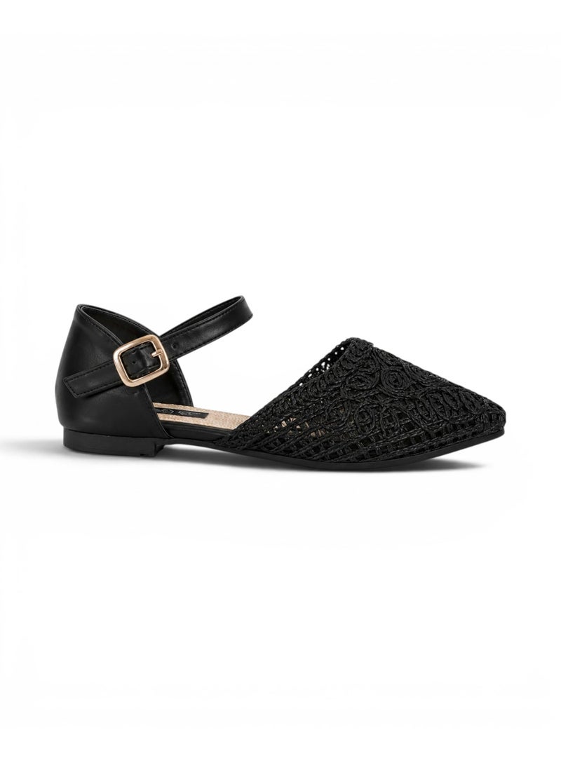 LIFESTYLISH Sandals Flat Burlap And Leather With Buckle SF-59 - Black - Image 2
