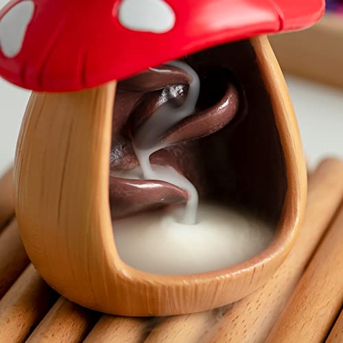 CHUNCHE Cute Mushroom Incense Holder with 60 Incense Cones, Handmade Waterfall Backflow Incense Burner, Nature Theme Incense Burner, Adorable Home Decoration, Cottagecore Decor Accessories(Brown) - Image 4