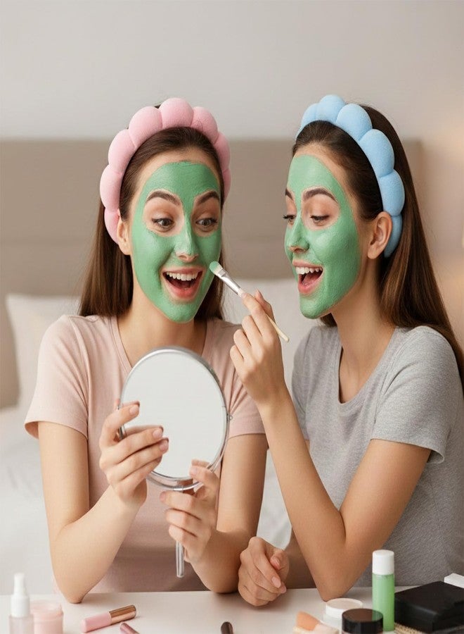 SYGA Pack of 2 Facial Spa Headband for Women & Girls | Soft Sponge Cloud Headband for Face Wash, Makeup & Skincare | Non-Slip Stretchable Hair Hoop | Cute Fashion Shower Headband (Blue & Pink) - Image 3