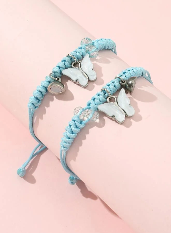Take Two Pack of 2 - Blue Butterfly Charm Woven Bracelets
