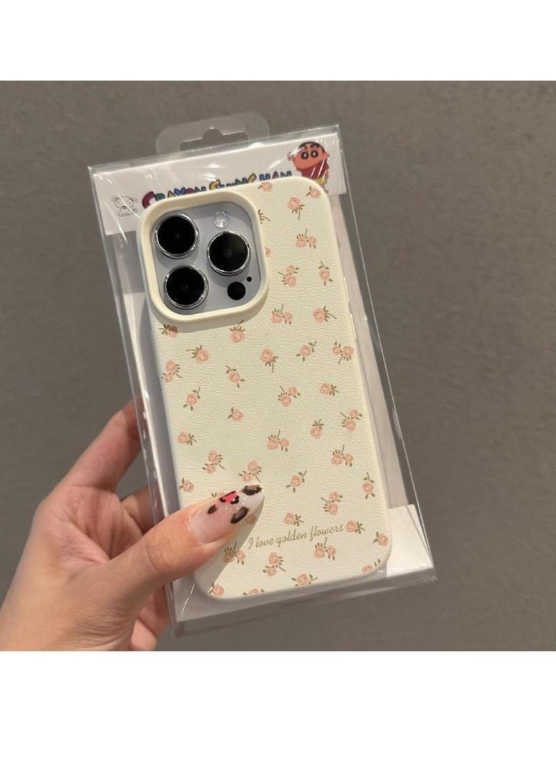 NIBEMINENT Small Floral Leather Grain Protective TPU Case Cover For iPhone 15, White