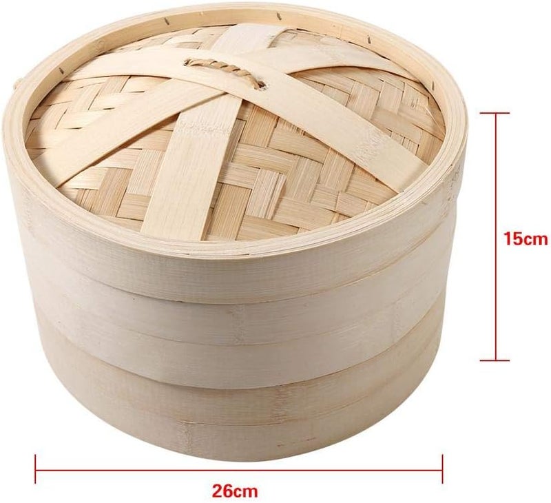 ويوبلز أحجام، مستويان، سلة خيزران صينية جديدة، قدر طهي أرز طبيعي، قدر بخار مع غطاء (26 سم) - Image 4