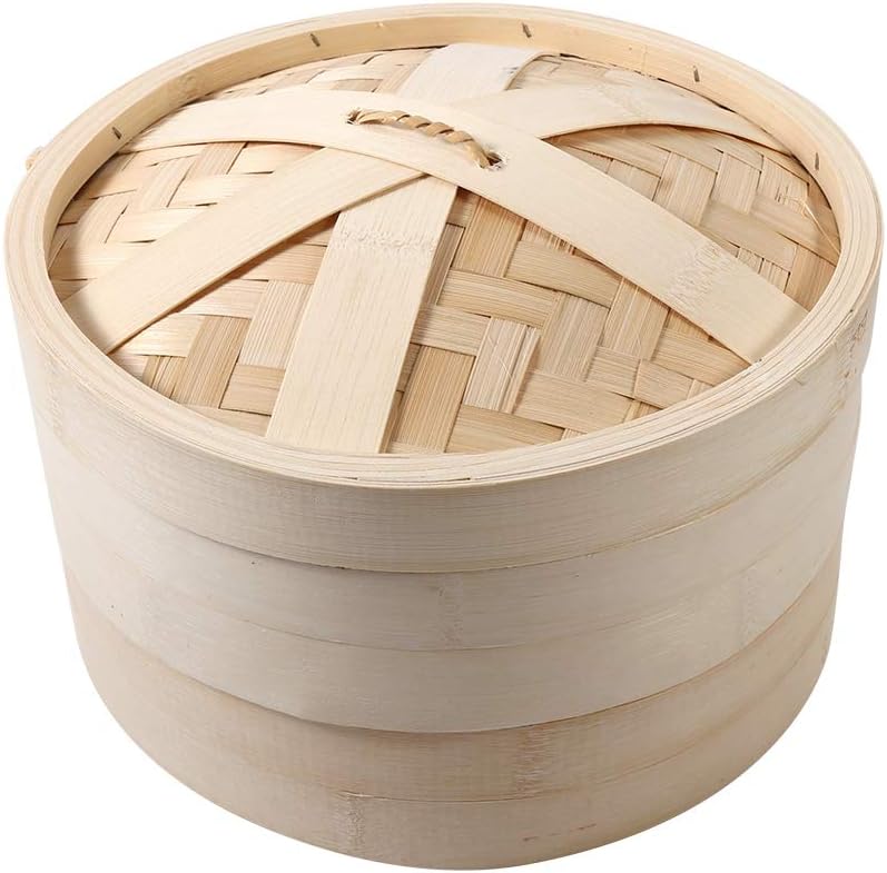 ويوبلز أحجام، مستويان، سلة خيزران صينية جديدة، قدر طهي أرز طبيعي، قدر بخار مع غطاء (26 سم) - Image 1