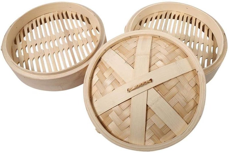 ويوبلز أحجام، مستويان، سلة خيزران صينية جديدة، قدر طهي أرز طبيعي، قدر بخار مع غطاء (26 سم) - Image 2