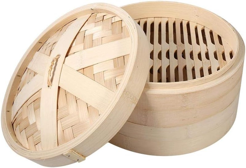 ويوبلز أحجام، مستويان، سلة خيزران صينية جديدة، قدر طهي أرز طبيعي، قدر بخار مع غطاء (26 سم) - Image 3
