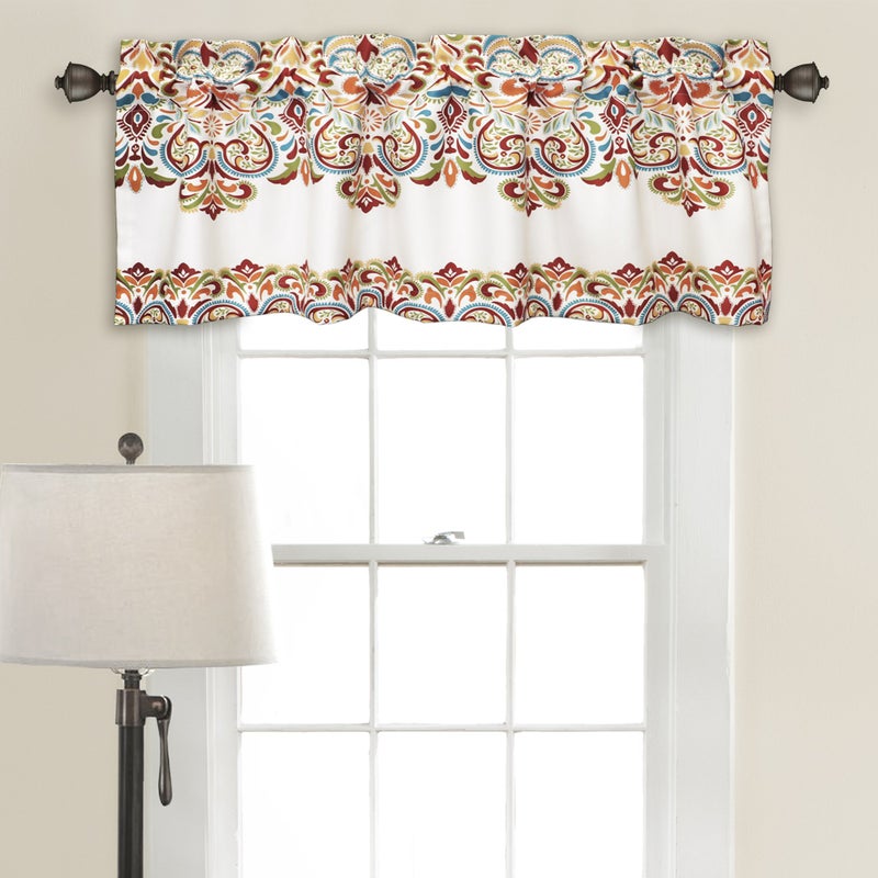 Lush Decor Clara Valance Paisley Damask Print Bohemian Style Single Curtain 18 x 52 Turquoise and Tangerine