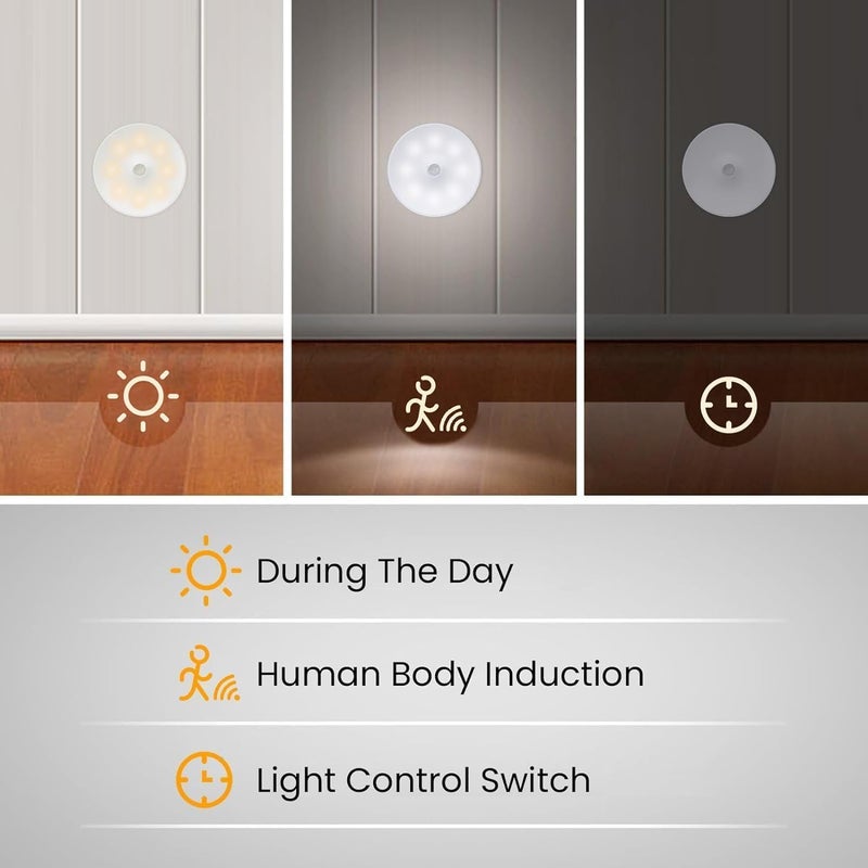 SKY-TOUCH 2 قطع ضوء ليلي LED : ضوء استشعار حركة مصباح استشعار جسم ذكي USB قابل لإعادة الشحن ضوء خزانة لاسلكي وضع لونين للدرج غرفة نوم غرفة معيش�� حمام مطبخ مرآب خزانة ملابس - Image 3