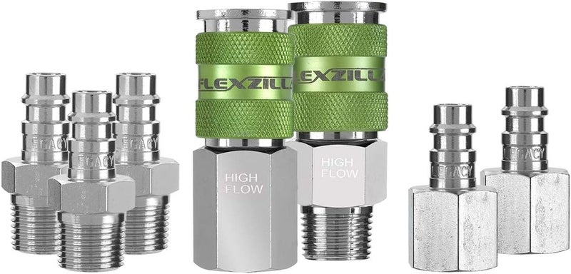 Flexzilla A53657FZ Pro High Flow Coupler & Plug Kit 7 Piece | 3/8" NPT | Push to Connect System | Allows Twice the Flow to Your Air Tools | Maximum Efficiency - Image 1