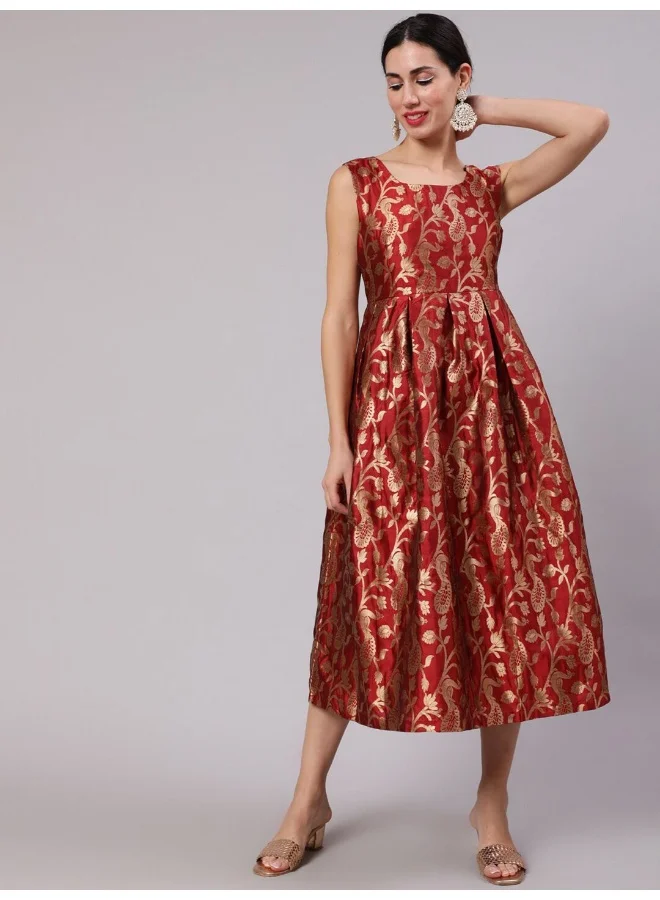 AKS Maroon Jacquard Zari Work Wrap Dress