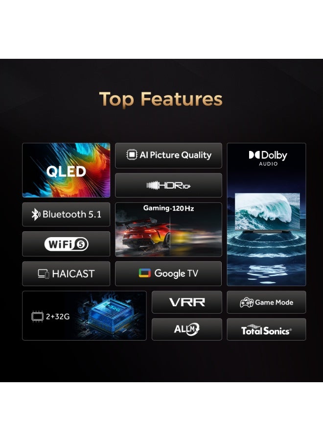 هاير 75 Inch 4K QLED Smart Google TV | Gaming@120 Hz | Dolby Vision & Atmos | MEMC/VRR/ALLM | 2+32GB RAM/ROM | Voice Control | HDR10 | Chromecast | HDMI 2.1 | Premium Bezel-Less Design - 2026 Model Year - 2 Years Warranty - 75H6GUX black - Image 2