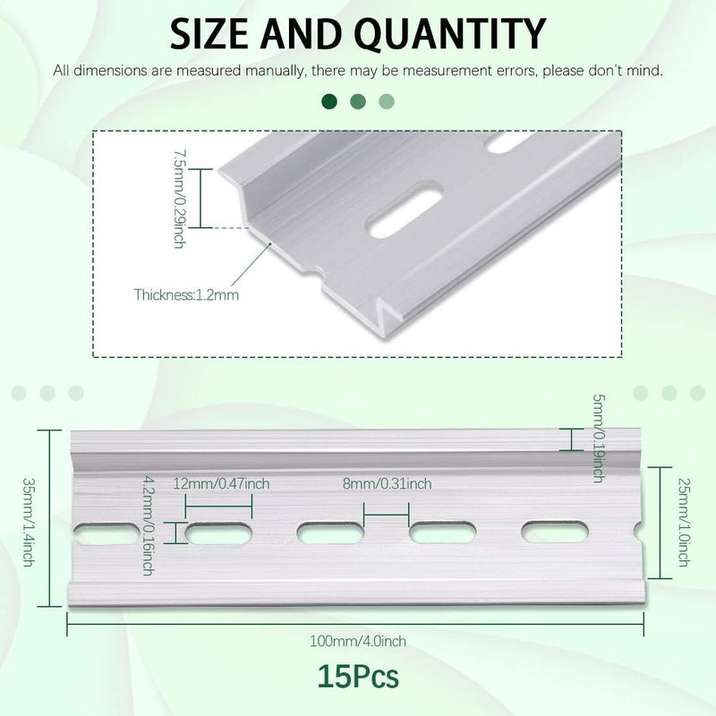 Keadic 15Pcs DIN Rail Slotted Aluminum, 4 Inches Long 35mm Wide 7.5mm High - Image 2