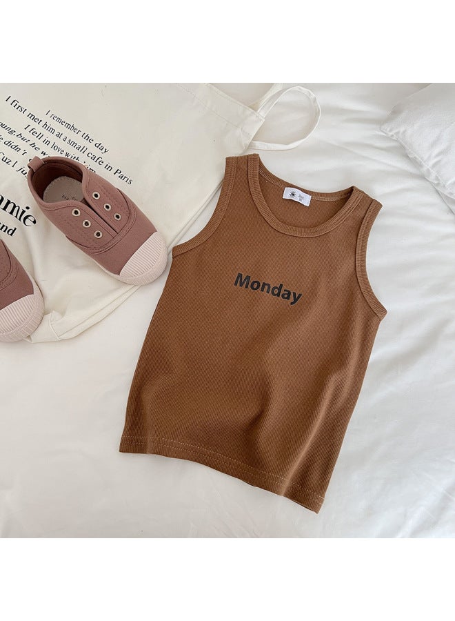 Korean Children's Clothing Spring-summer Collection Korean Style Boys' And Girls' Ribbed Tank Tops Elastic Casual T-shirts