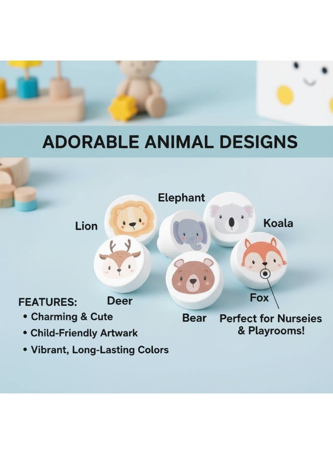 She&Little 6 Pack Animal Wooden Drawer Knobs, Drawer Handle, Knob, Cute Cartoon Design, Natural Solid Wood Smooth and Eco Friendly, Suitable for Kids Bedroom Wardrobe, Drawers, Bookshelf, Nightstand, Cabinet and Storage Furniture - Image 3