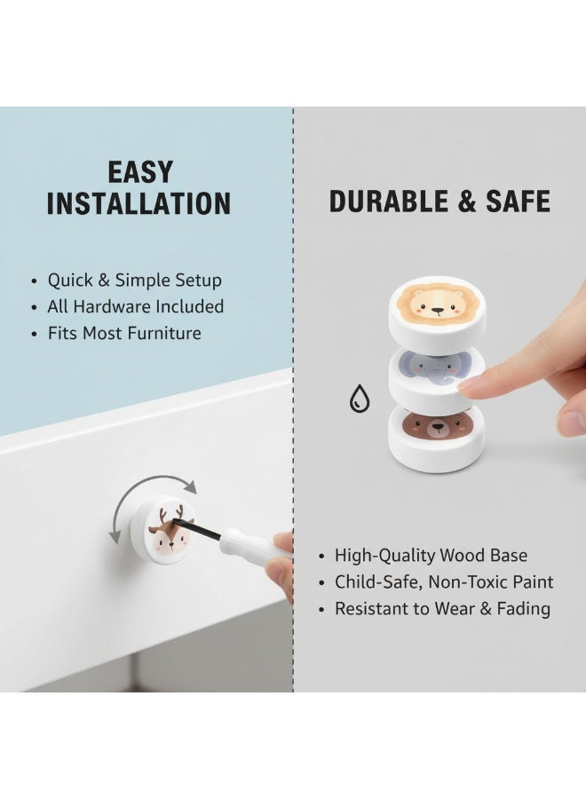 She&Little 6 Pack Animal Wooden Drawer Knobs, Drawer Handle, Knob, Cute Cartoon Design, Natural Solid Wood Smooth and Eco Friendly, Suitable for Kids Bedroom Wardrobe, Drawers, Bookshelf, Nightstand, Cabinet and Storage Furniture - Image 5