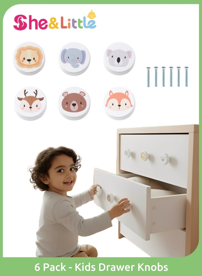 She&Little 6 Pack Animal Wooden Drawer Knobs, Drawer Handle, Knob, Cute Cartoon Design, Natural Solid Wood Smooth and Eco Friendly, Suitable for Kids Bedroom Wardrobe, Drawers, Bookshelf, Nightstand, Cabinet and Storage Furniture - Image 1