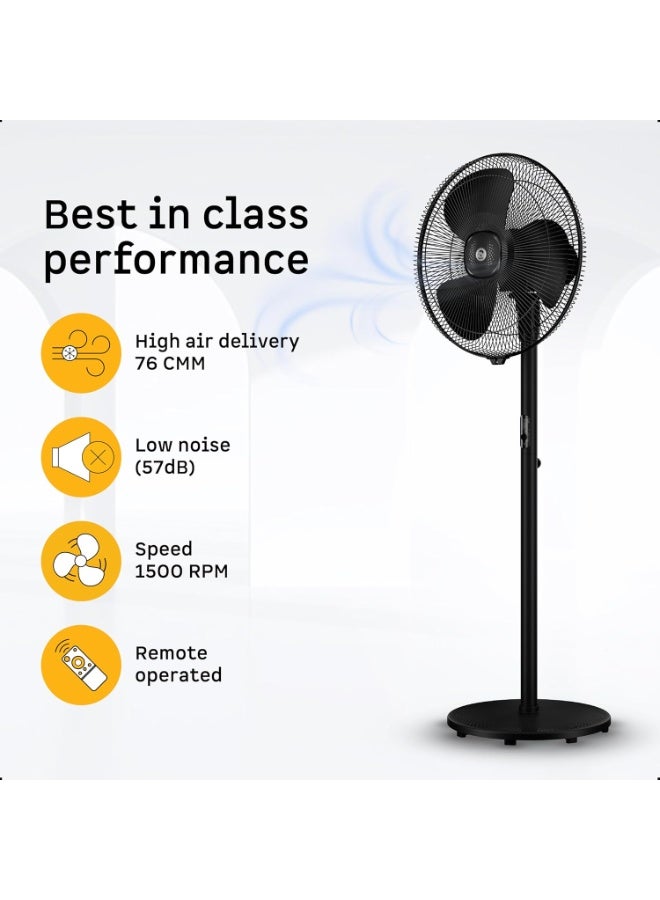 atomberg Renesa 400mm Pedestal Fan | 5-star rated | Ideal for Home & Office | Silent BLDC Stand Fan | 6 Speeds | 35W | Remote with Oscillation, Timer, Sleep | 2 Years Warranty (Midnight Black) - Image 5