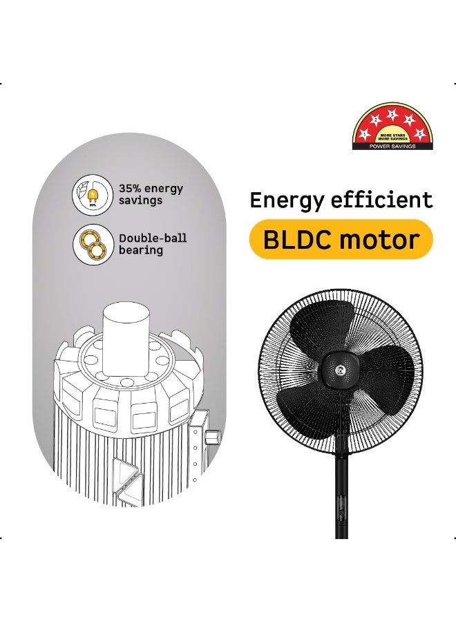 atomberg Renesa 400mm Pedestal Fan | 5-star rated | Ideal for Home & Office | Silent BLDC Stand Fan | 6 Speeds | 35W | Remote with Oscillation, Timer, Sleep | 2 Years Warranty (Midnight Black) - Image 3