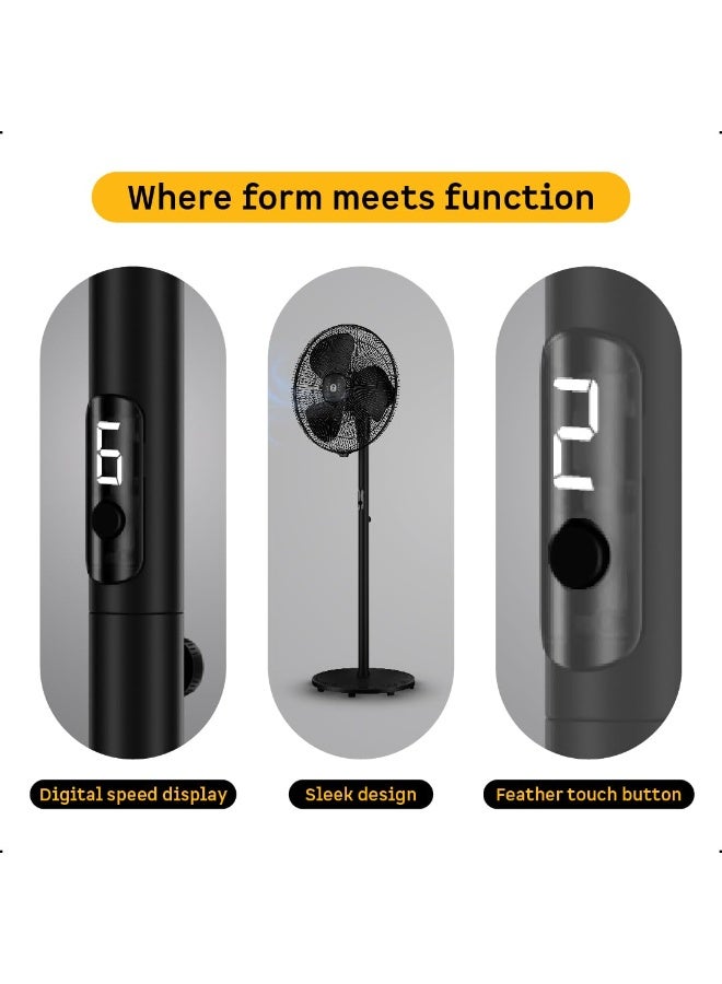 atomberg Renesa 400mm Pedestal Fan | 5-star rated | Ideal for Home & Office | Silent BLDC Stand Fan | 6 Speeds | 35W | Remote with Oscillation, Timer, Sleep | 2 Years Warranty (Midnight Black) - Image 2