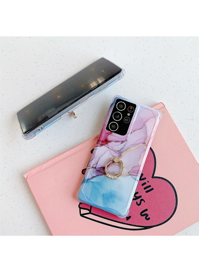 erorex Four Corners Anti-Shattering Gold Marble IMD Phone Case with Metal Rhinestone Ring Holder For Samsung Galaxy A51 4G - Image 3